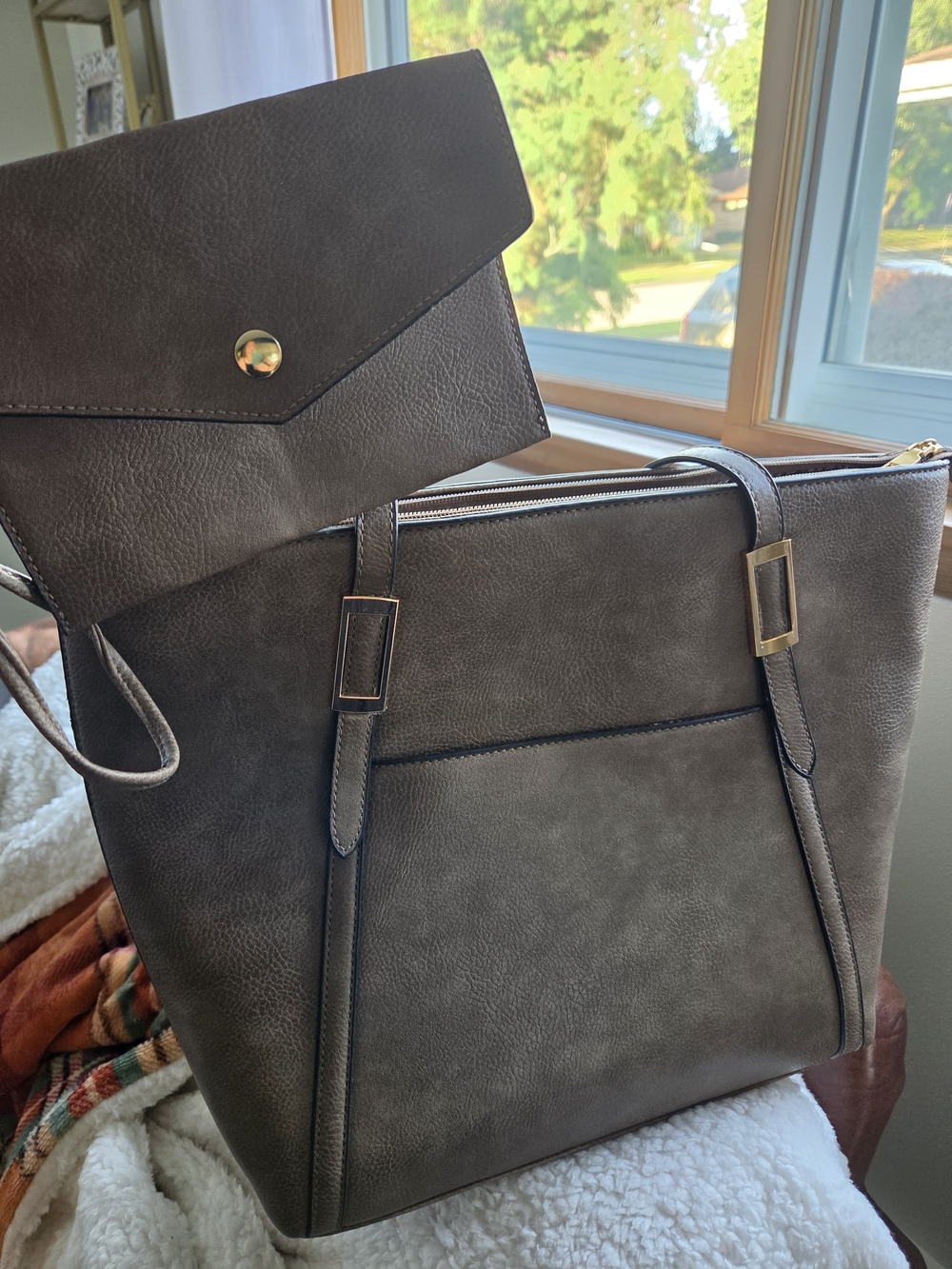 Charcoal Gray Tote with Matching Envelope Clutch